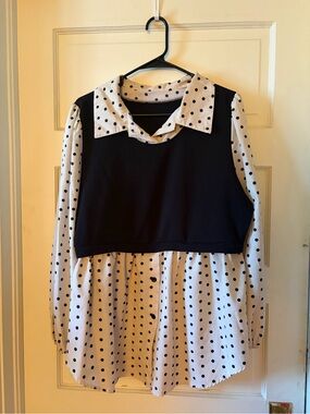 SHEIN Black Overlay Polka Dot Blouse
